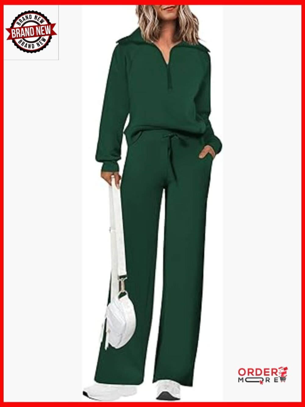2 Piece Tracksuit Set Half Zip Sweatshirt Wide Leg Pants Lounge Set